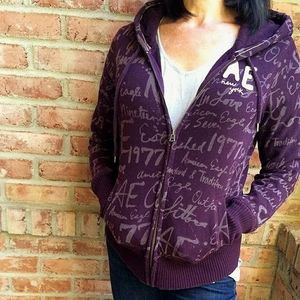 AEO American Eagle Outfitters Burgundy Maroon Graphic Hoodie Sweatshirt Jacket